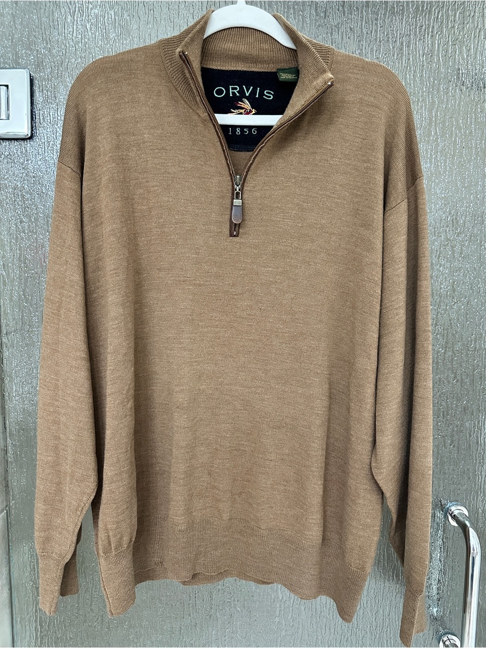 Orvis Men’s 100% Merino Wo Camel Colored 1/4 Zip Sweater